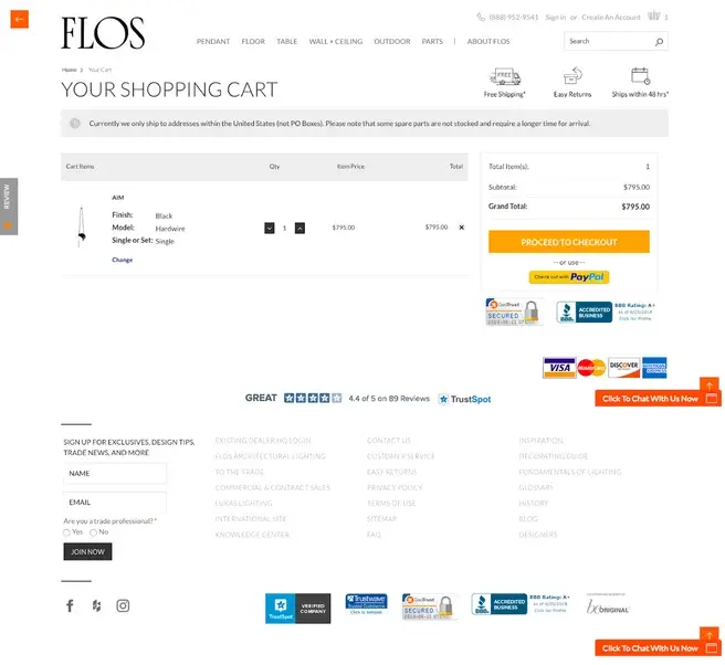 Flos cart page