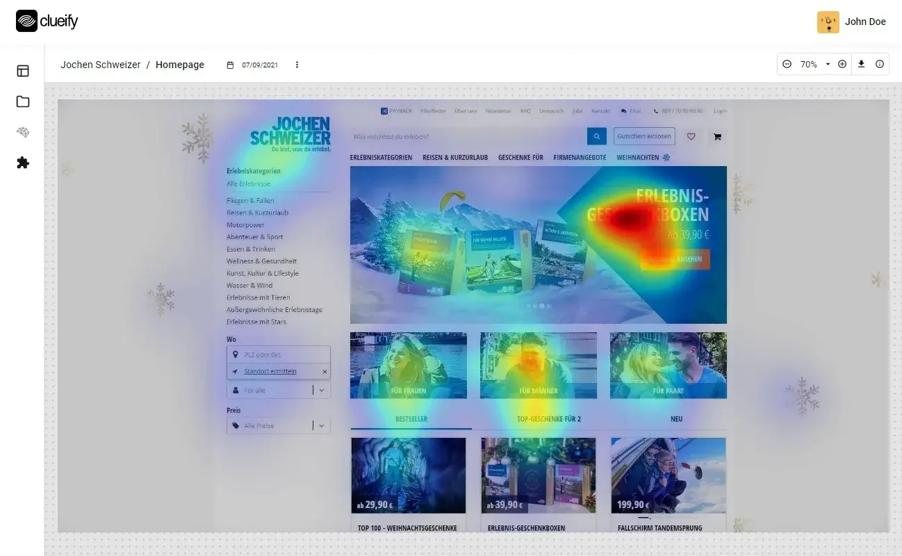 Clueify heatmap analysis of a web page